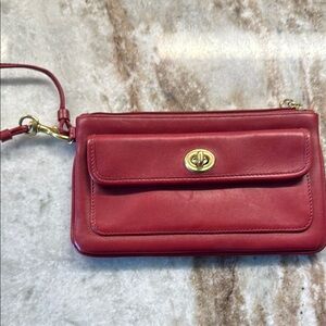 Coach Red Leather Wristlet with Gold Accents
